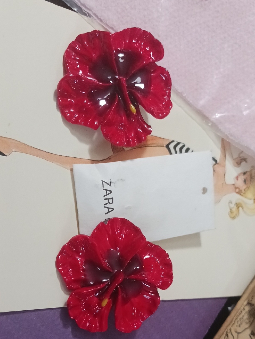 ZARA Glossy Red Floral Earring Studs  (Pair) U.K.
